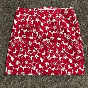 Talbots Woman Petites size 18WP red floral hibiscus pencil skirt business casual